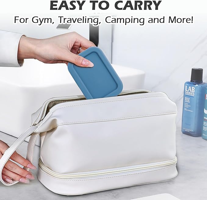 AIDIMMING Leak Proof Silicone Travel Soap Case with Drain Pad, Shatterproof Compact Bar Soap Container with Lid, Shatterproof Portable Soap Holder for Bar Soap, Travel Gym Camping(Dark Blue)