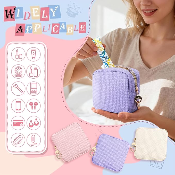 Plaid Period Bag, Small Period Pouches for Teen Girls, Quilted Sanitary Napkin Storage Bag, Compact Discreet Pad and Tampon Holder for Purse (Mini Plaid-Purple)