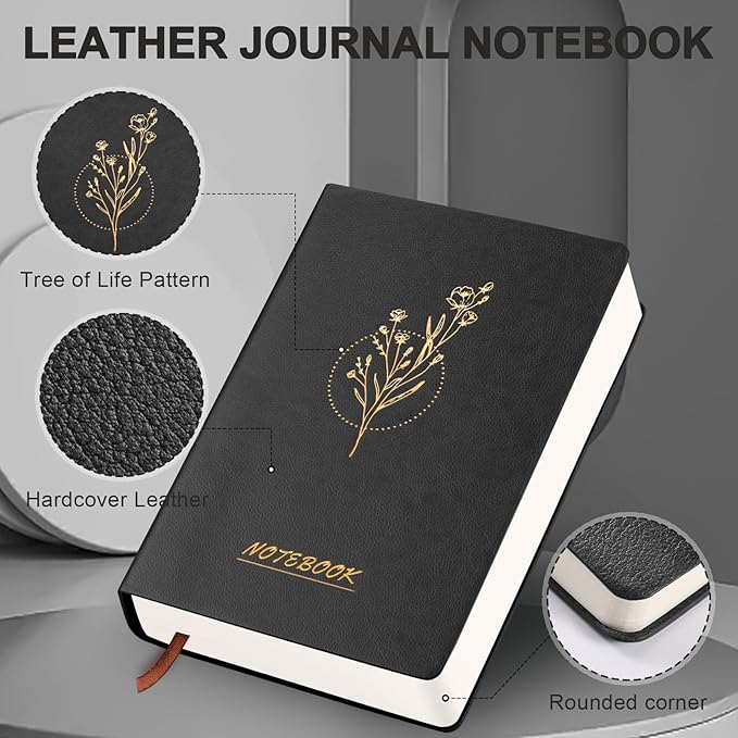 Fetinar Aesthetic Lined Journal Notebook for Women,300 Pages Softcover Leather Lined Journal Notebook,300 Pages Daily Journal, College Ruled Notebook for Work School, Note Taking 5.75''X8.38'' Black