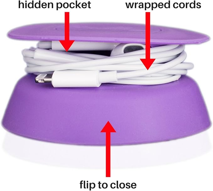 Budley - Tangle-Free Earphone/Earbud Case, Compact Storage System, Silicone (Purple, Set of 1)