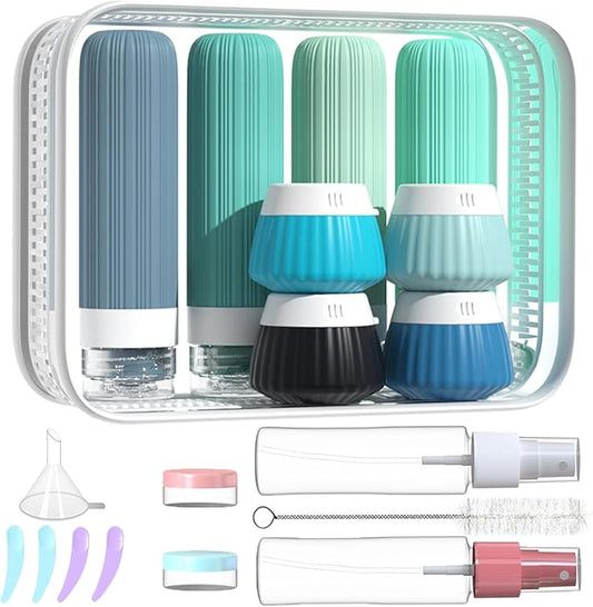 18Pack Travel Bottles for Toiletries TSA Approved Silicone Travel Containers for Toiletries, Leak Proof Refillable Liqus Shampoo And Conditioner travel Essentials toiletry Bottles (BPA Free)