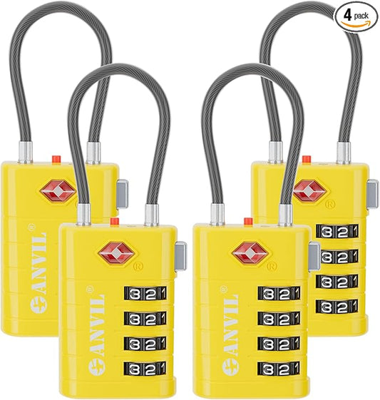 ANVIL TSA Approved Luggage Locks with Search Alert Indicator, 4-Digit Combination Suitcase Lock, Advanced TSA008 Core Heavy Duty Anti-Theft Travel Lock for Double Zippers, Backpacks