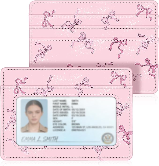 FINTIE Slim Minimalist Front Pocket Wallet, RFID Blocking Credit Card Holder Card Cases with ID Window for Men Women (Pink Bow)