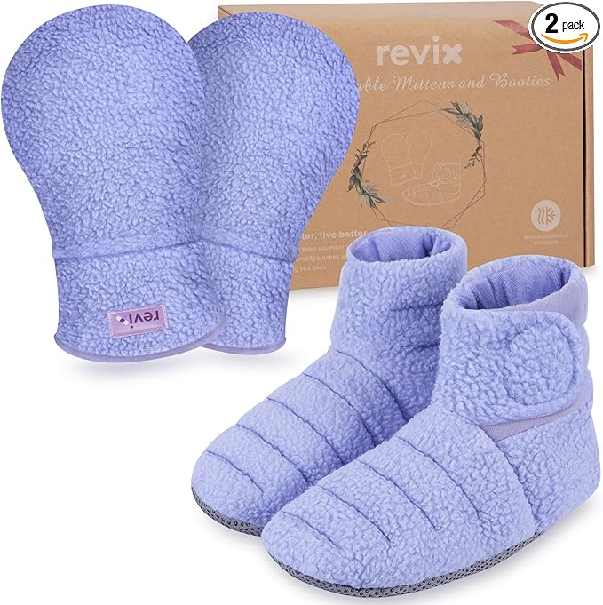 REVIX Heated Mittens and Microwavable Booties, Microwave Feet Warmers and Moist Heat Hand Warmer Gloves for Women & Men, Heated Foot Warmer for Foot & Ankle Discomfort, Cold Feet, Purple L, Set of 2