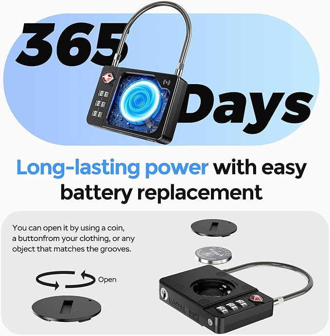 MiLi Smart TSA Luggage Lock with Bluetooth Tracker, Works with Apple Find My & Google Find Hub, Anti-Lost Travel Lock for Suitcase & Bags, Replaceable Battery, Durable All-Metal Design