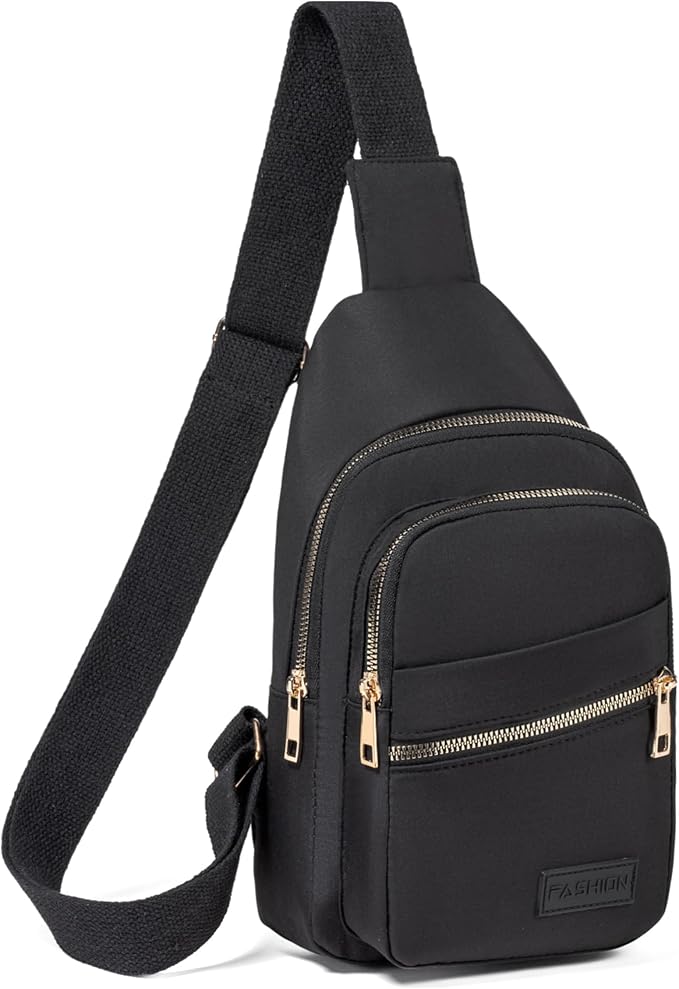 Banelu Small Sling Backpack Crossbody Bags for Women, Small Sling Bag Cross Body Bag Fanny Packs Crossbody Purses - Gold Zipper