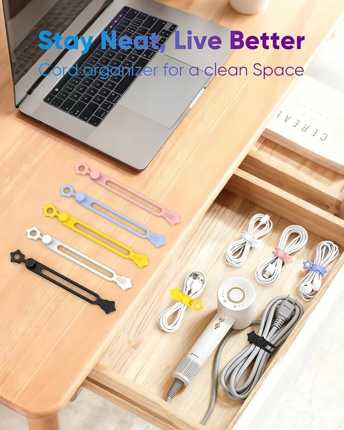 Quick Bind–Silicone Cable Ties Reusable, Cord Organizer for Charging Cables, Data Cables & Computer Wires, Multipurpose Elastic Cable Management Straps for Home,Office,Travel (36pcs,Black)