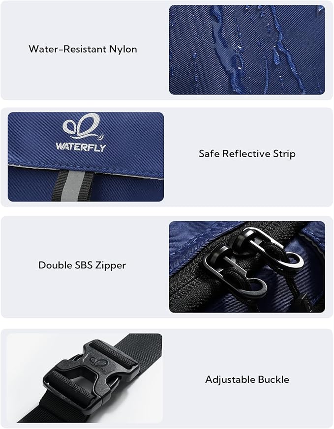 WATERFLY Fanny Pack Waist Bag: 3L Waist Pack with Anti-Theft RFID Blocking, 9 Pockets & Adjustable Belt Water Resistant Hip Pack for Women Men Travel Hiking Running