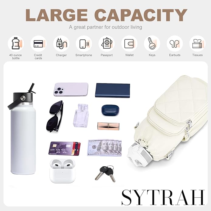 SYTRAH Water Bottle Bag Crossbody，Insulated Water Bottle Purse Crossbody Water Bottle Holder with Strap 40 oz