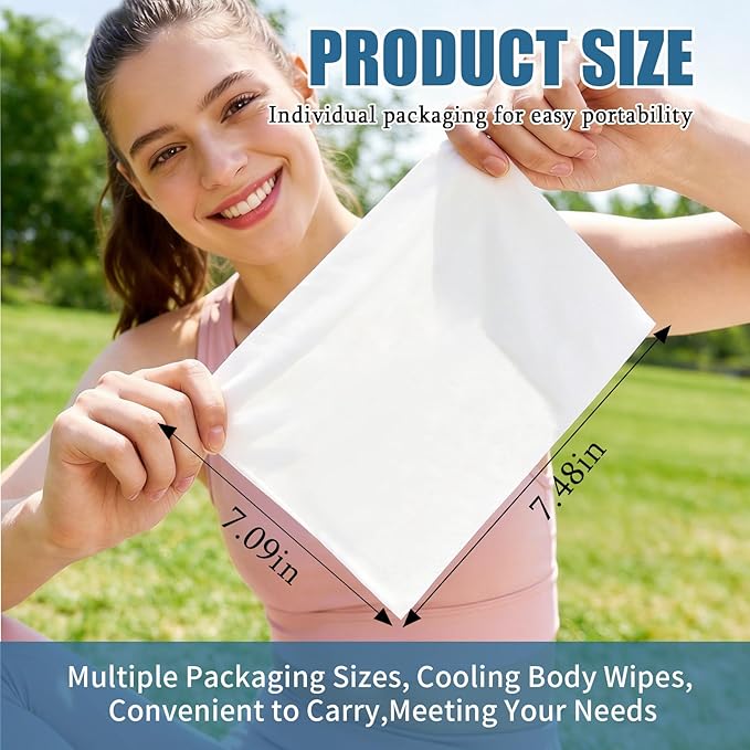 Cooling Face Body Wipes - 20 Packs of 10 (200 Wipes) - Disposable Individually Wrapped No-Rinse Cooling Towels, Extra-Thick Oversized Body Cleansing Wipes for Sports, Travel, Camping in Hot Weather