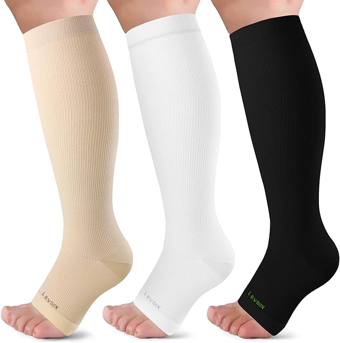 LEVSOX Open Toe Compression Socks for Women & Men 20-30mmHg Toeless Sock Knee High Support Stockings for Circulation Nurses Pregnant Travel