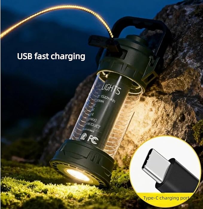 USB Rechargeable Camping Lights, 6 Lighting Modes Small Camping Lantern with Camping Flashlights, 2-in-1 Portable Tent Light with Lanyard, Suitable for Camping, Outdoor Hiking, Emergency Scenarios.