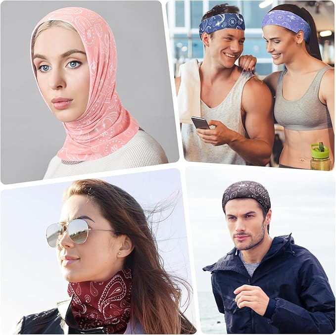 Jiuguva 26 Pcs Neck Gaiter Men Face Mask Headband Boho Head Wrap Headwear Bulk Hiking Seamless Neck Scarf Skull Bandana Women