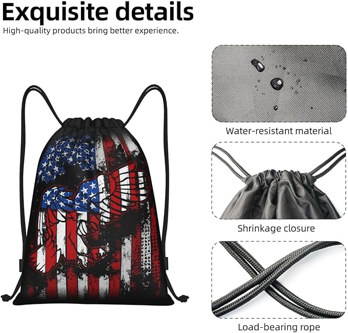 Eagle Outline Drawstring Backpack American Flag Gym Drawstring Bag Patriotic Gift for Independence Day Veterans Day Memorial Day, 4th of July Party Favor Goodies Storage Bags