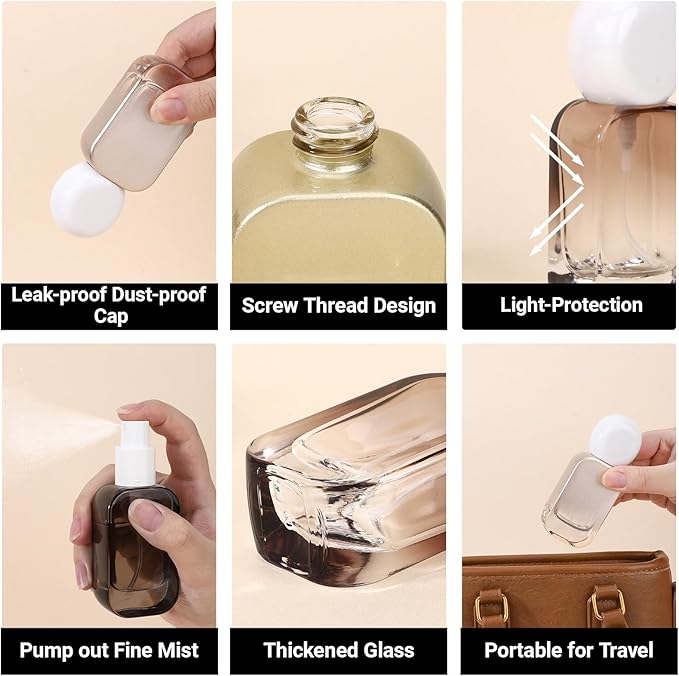 Segbeauty 1oz Fine Mist Glass Spray Bottle Dispenser with Pump, 4pcs Refillable Empty Travel Size Perfume Bottle with Round Cap, 30ml Mini Travel Liquids Cologne Container for Toiletries, Mixed Color