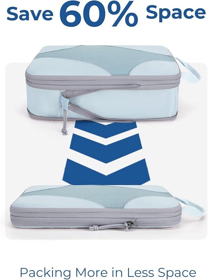BAGSMART Compression Packing Cubes for Travel, 6 Set/14 Set Compressible Luggage Organizer for Cruise Ship, Lightweight Travel Essentials (1L+2M+2S+Shoe bag+Drawstring bag+Toiletry bag+6Plastic bags)