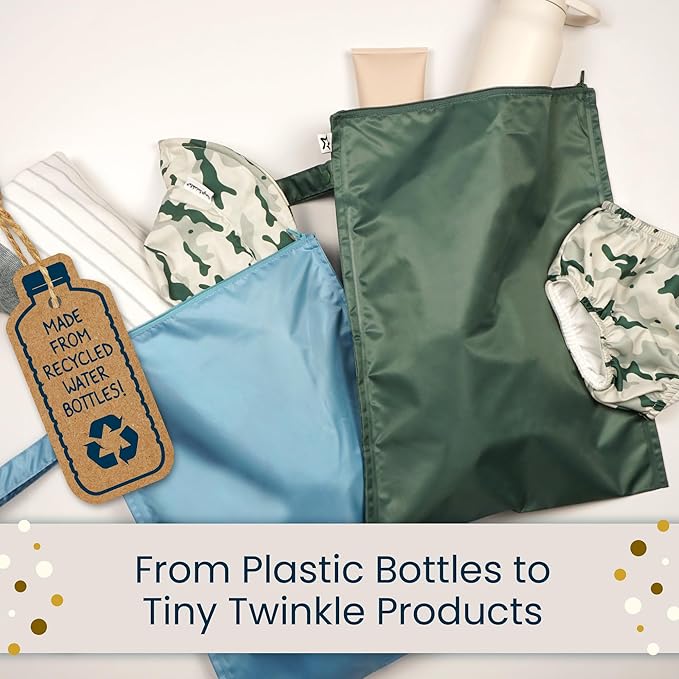 Tiny Twinkle Mess Proof Wet Bags | 2-Pack Reusable Waterproof Wet Bags for Swimsuits | Baby Clothes | Travel & Diaper Bag (Strawberries,Raspberry Gingham)