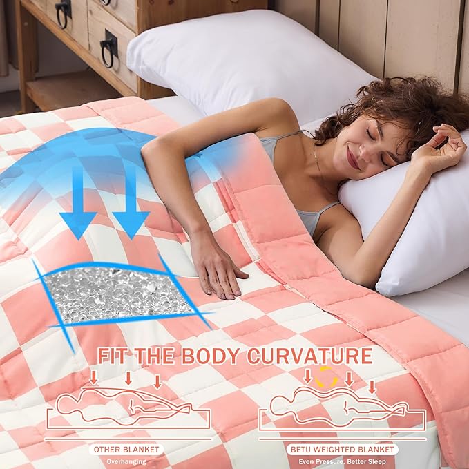 Pink Checkered Weighted Blanket for Adults 15lbs, 48"x72", Twin Full Size Cooling Plaid Heavy Throw Blanket for 140-160lbs, Microfiber Soft Thick Big Blankets Weighted Comforter Gifts for Sleeping