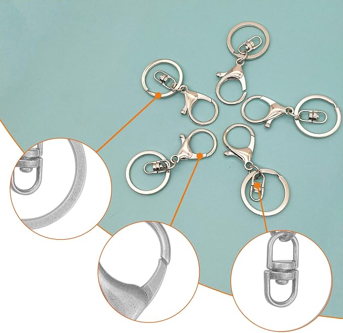 30Pcs Lobster Claw Clasps Keychain for Jewelry Making,Metal Lobster Clasp Swivel Trigger Clips with Swivel Clasps Hook Clips Flat Split Keychain Ring 100Pcs Open Jump Ring for DIY Craft Jewelry Making