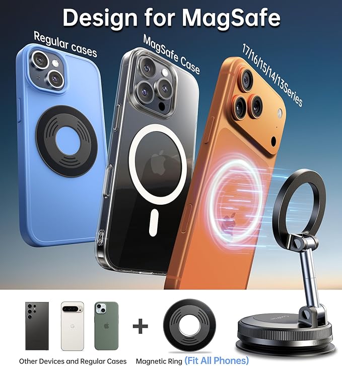 Coolpow【Newest Vacuum Magnetic Phone Holder for Car Phone Holder Mount【Movable Vacuum Suction】Magsafe Car Mount Cell Phone Holders for Your Car Accessories for Women Men for iPhone 17 16(Carbon Fiber)