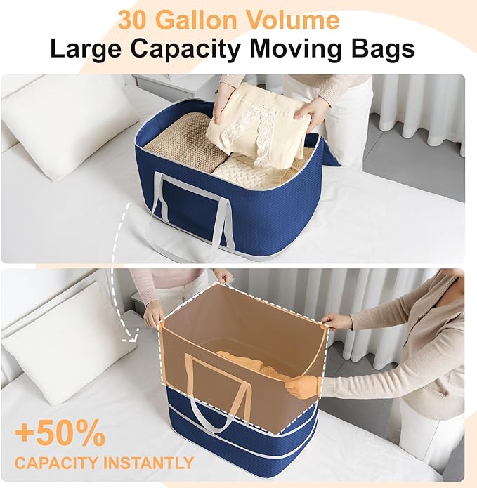 Comforter Storage Bag - 120L Bedding Storage Bags for Moving Closet, Washable Blanket Storage Bag, Ultra Space Saving Self Compression Organizer, 2-Pack, Navy Blue
