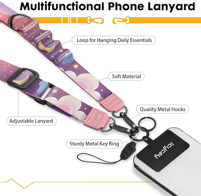Icycay Phone Lanyard Crossbody, Clouds Cell Phone Strap for Around The Neck Adjustable, Anti Theft Cute Lanyard for ID Holder Keys Accessories Travel Essential