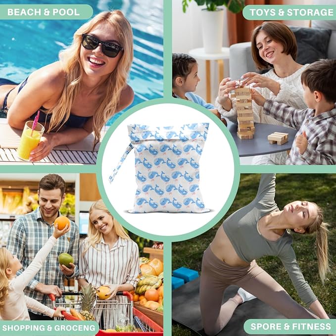 Wet Dry Bag for Swimsuit and Towels for Swimsuit Travel Beach Pool Diapers Dirty Yoga Gym Clothes Hook to Stroller Makeup Bag Waterproof Tropical Palm Leaves Decor