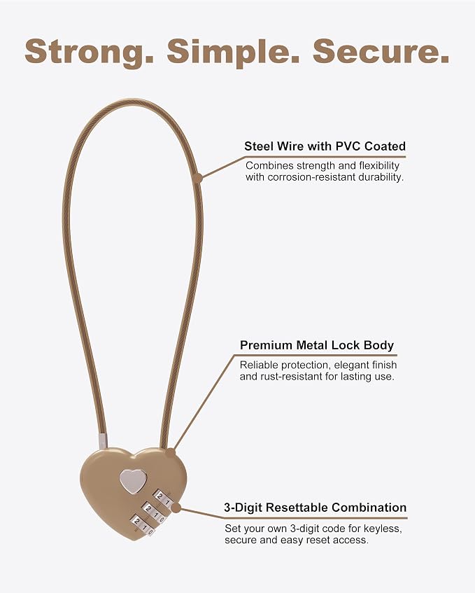 Cable Locks with Combination, Combo Lock with Cable, Small Padlock Combination, for Travel Luggage, Bag, Bike Helmet, Pet Cage, Cabinet, French Refrigerator Door, Pool Gate, Outdoor Fence