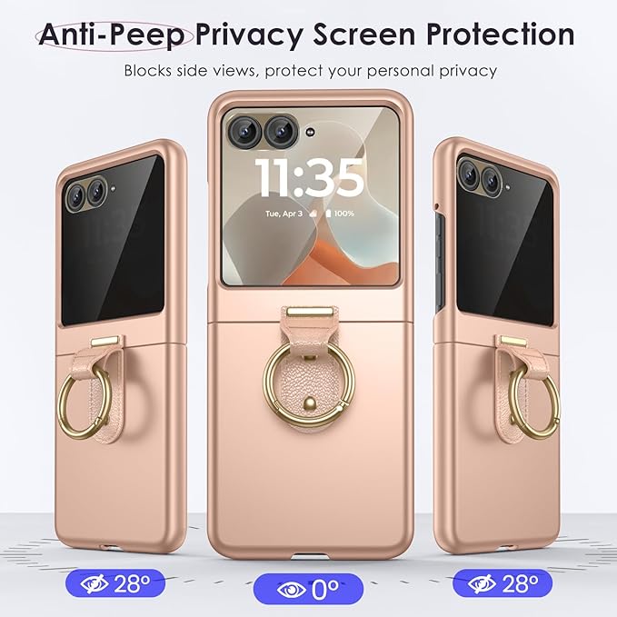 Maxdara for Motorola Razr 2026/2025/2024 Case [Not Fit Ultra or Plus], with Privacy Screen Protector & Ring Holder, Protective Cover for Moto Razr 2026/2025, Rose Gold (Privacy Screen)