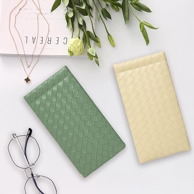 Squeeze Top Sunglass Pouch - Portable Sunglass Organizer Pouch Bags Soft PU Leather Glasses 2 Pack