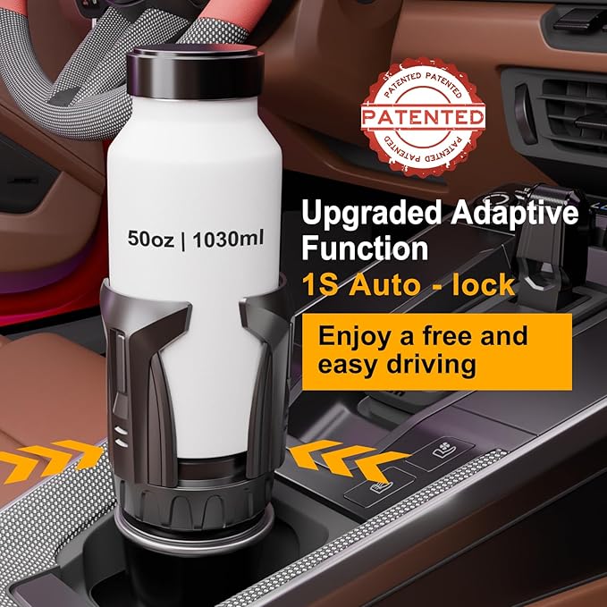 Cup Holder Expander (Adjustable Holder & Base, Auto-Fit Hold, One Button Open), Car Cup Holder Expander for Yeti, Hydro Flask, Nalgene, Owala, Bottles in 2.6"- 4.8" (Light Black, 2 Pack)