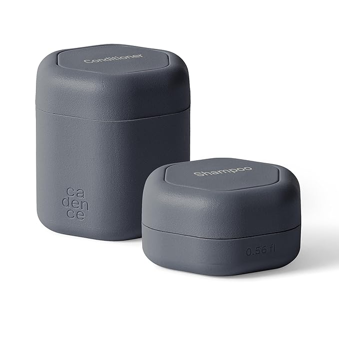 Cadence Travel Containers Basic Skincare Set - Magnetic Containers with Lids,Carry On Travel Essentials For Women/Men - 3 Small Capsules (0.56oz) - Cleanser, Moisturizer & Sun-Icon Labels - Charcoal