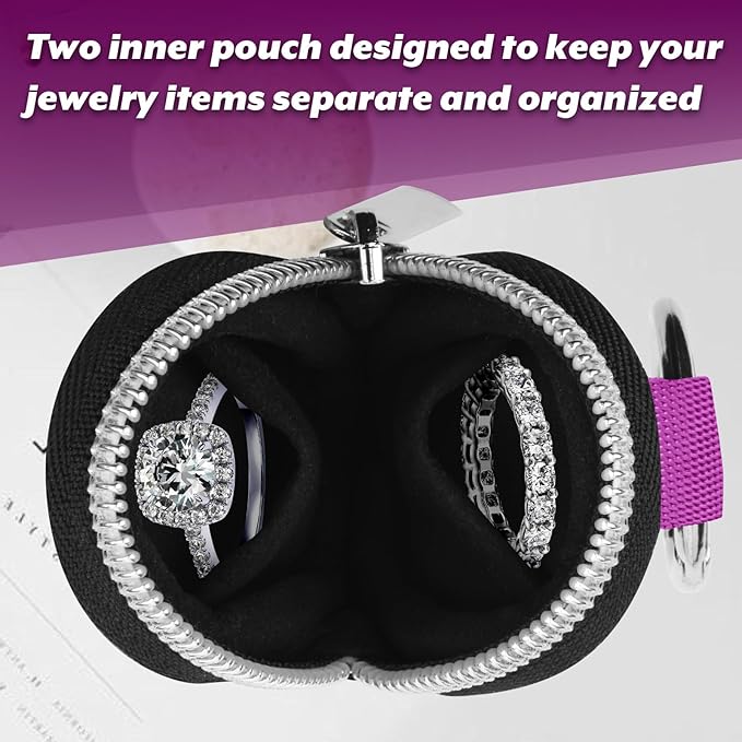 Portable Ring Organizer Case with Keychain, Traveling Ring Holder Storage Bag, Anti-Lost Keychain Container for Rings, Jewelry (1, Purple)