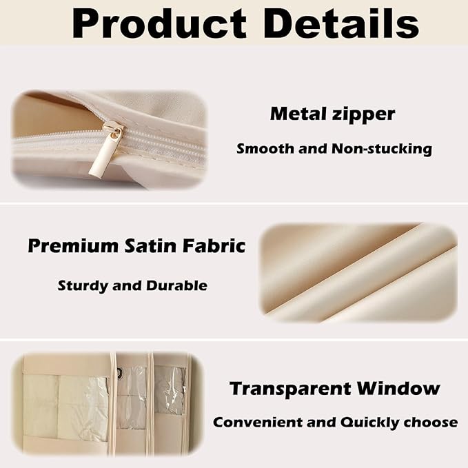 Space Saving Hanging Garment Bag with Self Compression Zipper, Update Space Saver Clothes Storage Organizer, Dust Cover Clothes Bags for Down Coat Suit Dress or Jacket (Beige, XL)