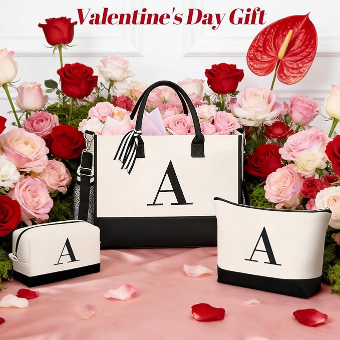 BAGAIL Initial Tote Bag, Personalized Birthday Gifts for Women, Teacher, Friends, Mom, Wedding, Monogrammed Beach Bag