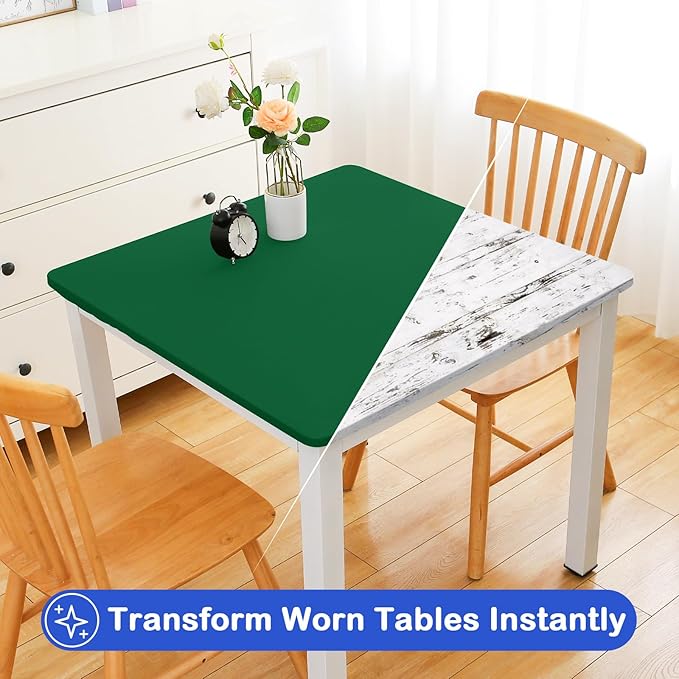 Wolkemer 2 Pack 3 Foot Green Fitted Tablecloth 36x36 Inch Square Elastic Edges Table Cloth, Spandex Stretch Table Cover with Machine Washable Fabric for Wedding Party Picnic Dining Indoor Outdoor