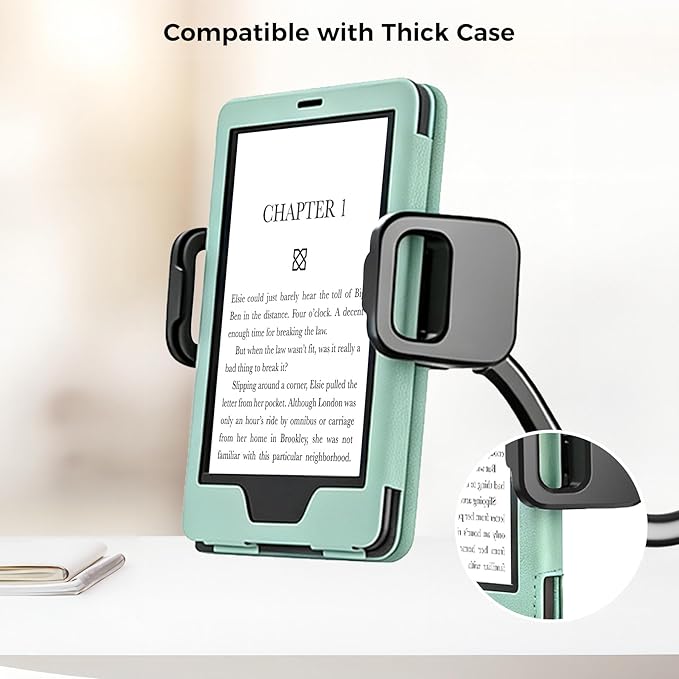 Kefotic Long Gooseneck Tablet Holder for Bed Works with Thick Case, eReader Stand Compatible with All Kindle Paperwhite Colorsoft Scrible, Desk Flexible Arm for iPad iPhone Fire HD Smartphones