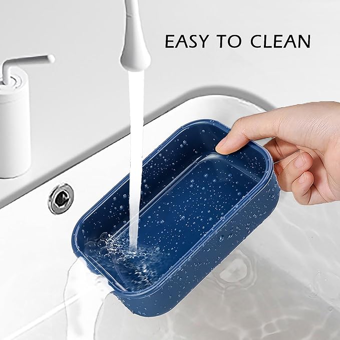 AIDIMMING Large Vented Silicone Travel Soap Case, Leak-Proof Shampoo Bar Holder for Shampoo and Conditioner Bar Set, Drain Tray Container for Large Bars, Handmade Bars, Travel Gym Camping, Blue