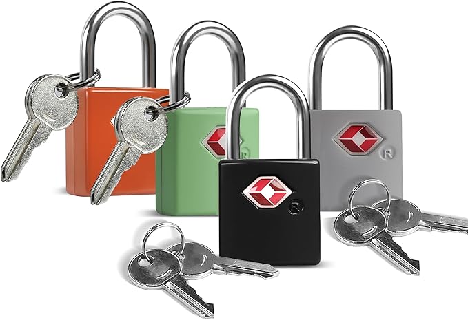 TSA Locks for Luggage with Keys, Luggage Locks TSA Approved 4 Pack, International Travel Essentials, Small Padlock with Key, Mini Padlock for Suitcase, Backpack