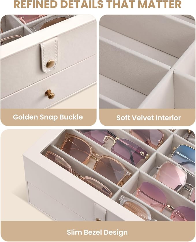 Lolalet 10/20 Slots Sunglasses Organizer Box, Eyeglasses Eyewear Holder Case for Multi Pairs Collection