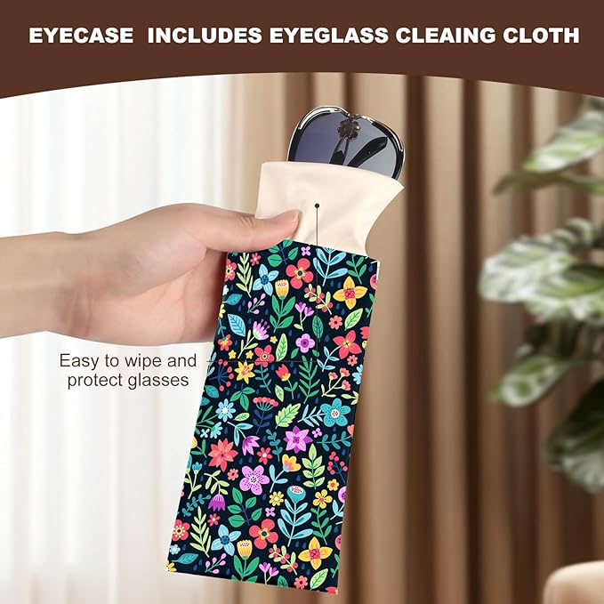 Anikathy 2Pcs Sunglass Eyeglass Glasses Case Soft PU Leather with Cleaning Cloth Cute Glasses Pouch Bag for Men Women Girs