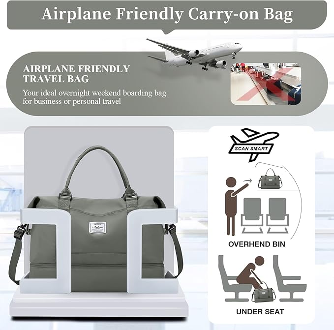 Travel Duffel Bag with Shoes Compartment, Overnight Weekender Bags for Women,Carry on Personal Item Bag,Medium Size