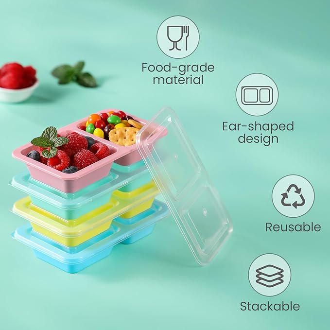 16 Pack 5OZ Reusable Snack Containers, Multicolor Double Compartment Condiment Containers with Clear Lids, Portable Salad Dressing Cups, Leakproof Lunch Boxes for Outdoor, Travel, Work(4 Color)