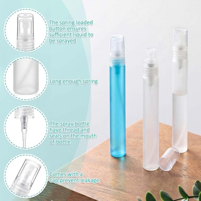 Zhehao 50 Pcs Mini Spray Bottles 10 ml Clear Glass Perfume Bottles Refillable Fine Mist Perfume Atomizer Portable Empty Sample Containers for Cleaning, Essential Oils, Travel (Matte)