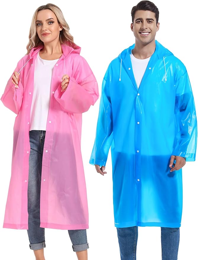 2PCS Rain Ponchos for Adults Reusable Rain Coats for Adults Rain Jackets Raincoats for Men Women