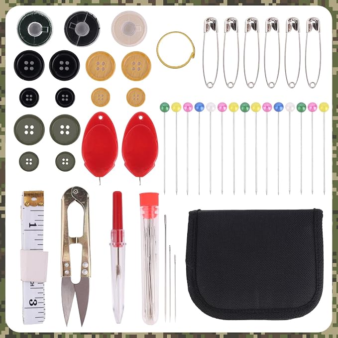 Military Sewing Kit, Durable Small Military Survival Army Sewing Kit Portable Thread Needle Repair Tools Suitable for Indoor Outdoor Field Travel Emergency Use