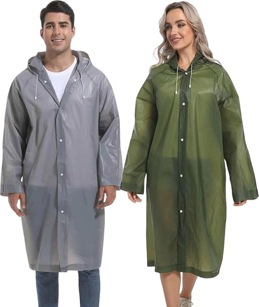 2PCS Rain Ponchos for Adults Reusable Rain Coats for Adults Rain Jackets Raincoats for Men Women