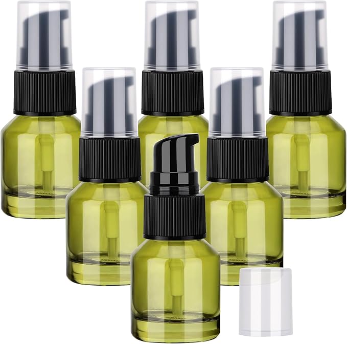Segbeauty 6pcs 0.5oz Glass Travel Size Containers for Lotions, Mini Empty Lotion Bottles Pump Dispenser Refillable, 15ml Travel Containers for Creams, Small Hair Oil Pump Bottle Liquids Foundation