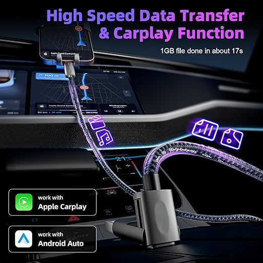 240w 4 in 1 Charging Cable, Fast Charger USB C to Lightning Cable, Braided USB to USB C Cable, Travel Essential Multi Charging Cable for iPhone 16/15/14 Series/Pad/MacBook/Galaxy/Laptops and More[5FT]