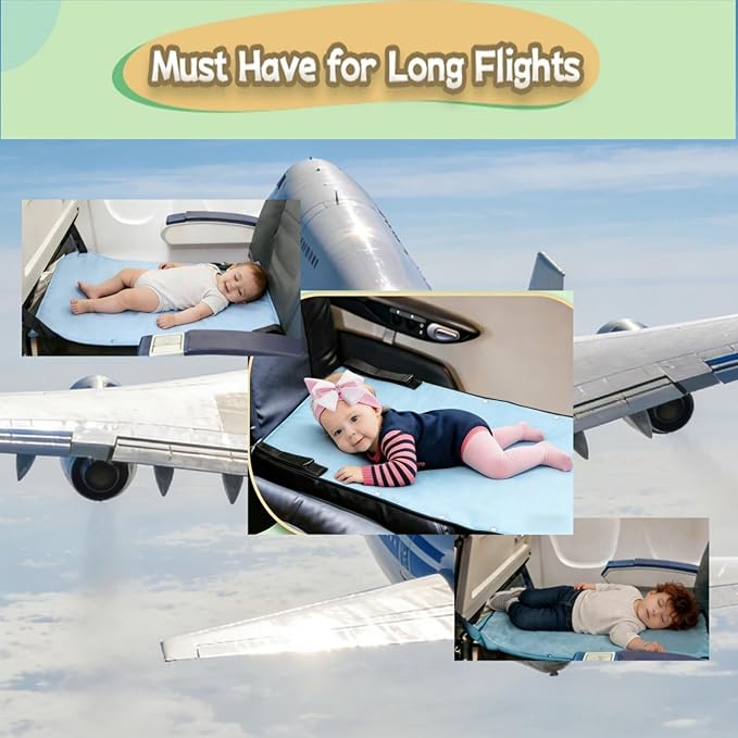 Light Blue Toddler Airplane Bed with Cloth Book, Portable Airplane Seat Extender Travel Bed for Kids, Soft Baby Plane Travel Essentials for Flying, Toddlers Long Flight Must Haves Footrest